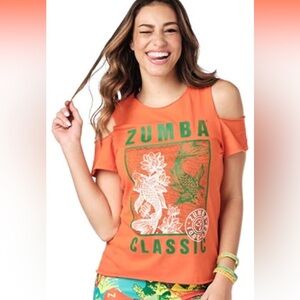 Zumba Fitness Orange Tee with Green Graphic